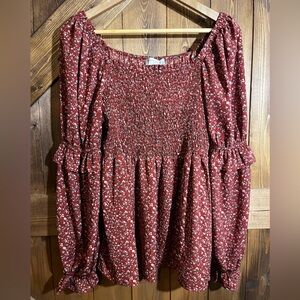 Women's Square Neck Ruffle Sleeve Smocked Top size small